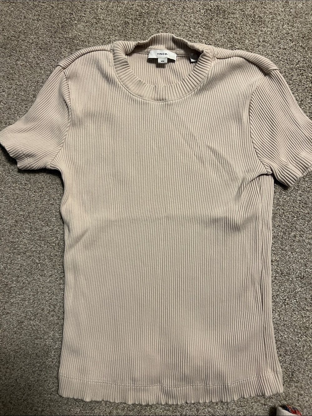 Vince Taupe Ribbed Short Sleeve Crewneck Top